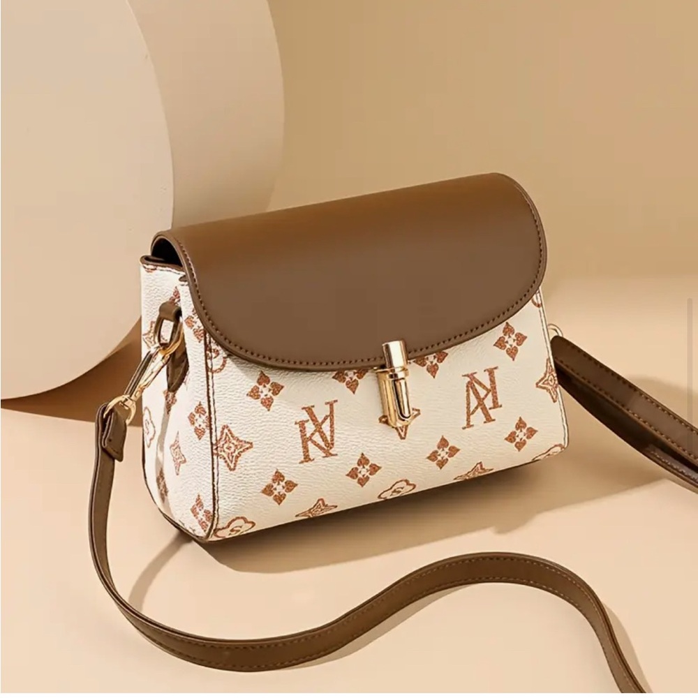 Cream Monogram Crossbody Bag Designer Inspired Print NIP